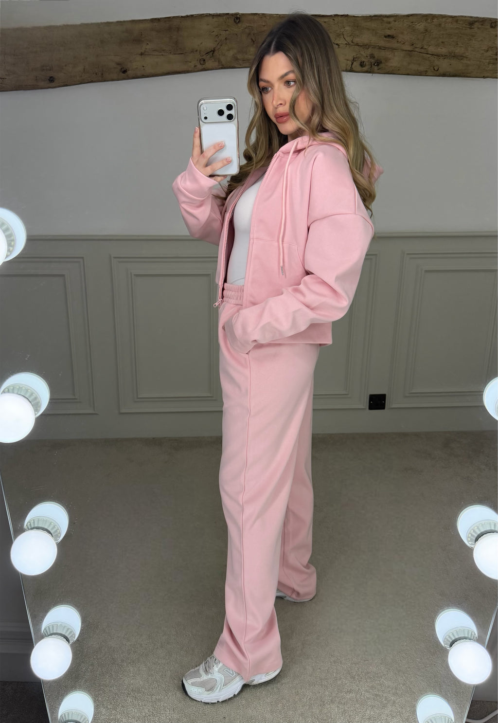 PINK Tracksuit with Hood & Drawstring Hem Track Pants image 2