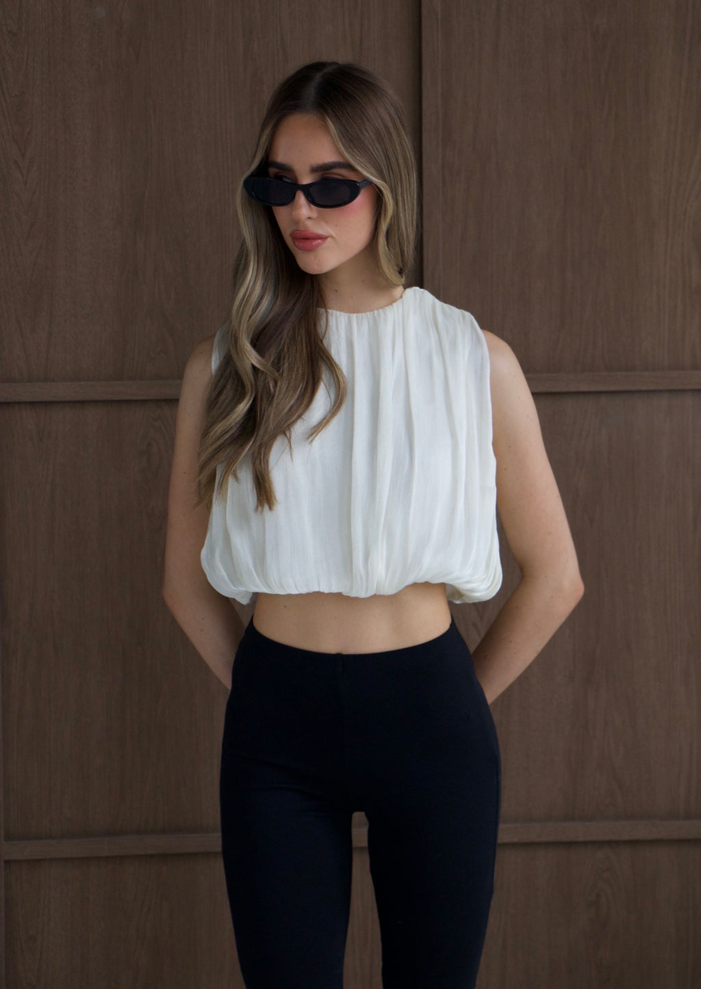 CHLO Champagne Sleeveless Cropped Top