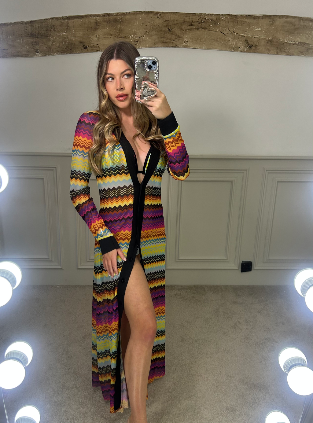 MISSI Black MultiColoured Zig Zag Long Cardigan image 1