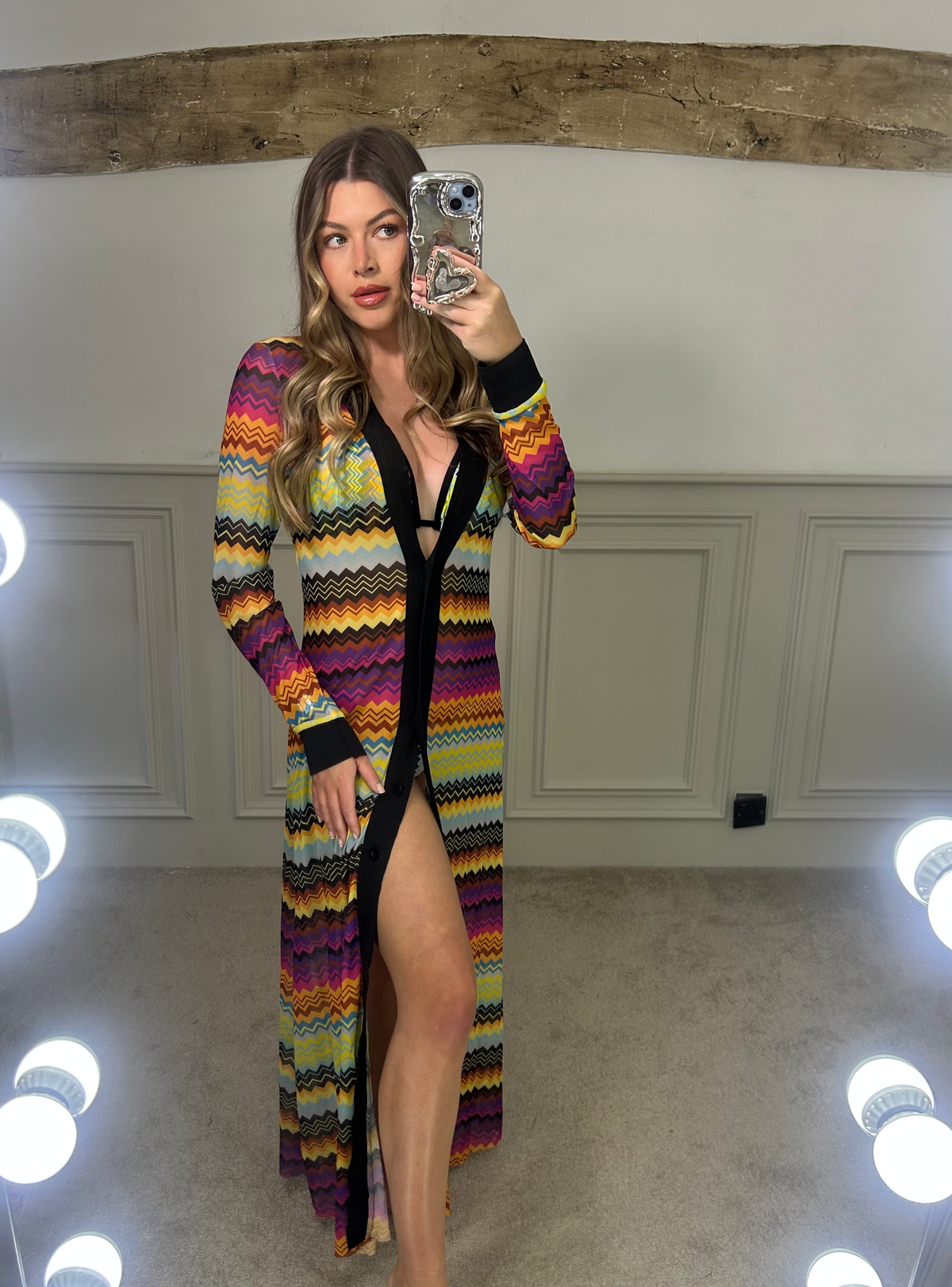 MISSI Black MultiColoured Zig Zag Long Cardigan image 1