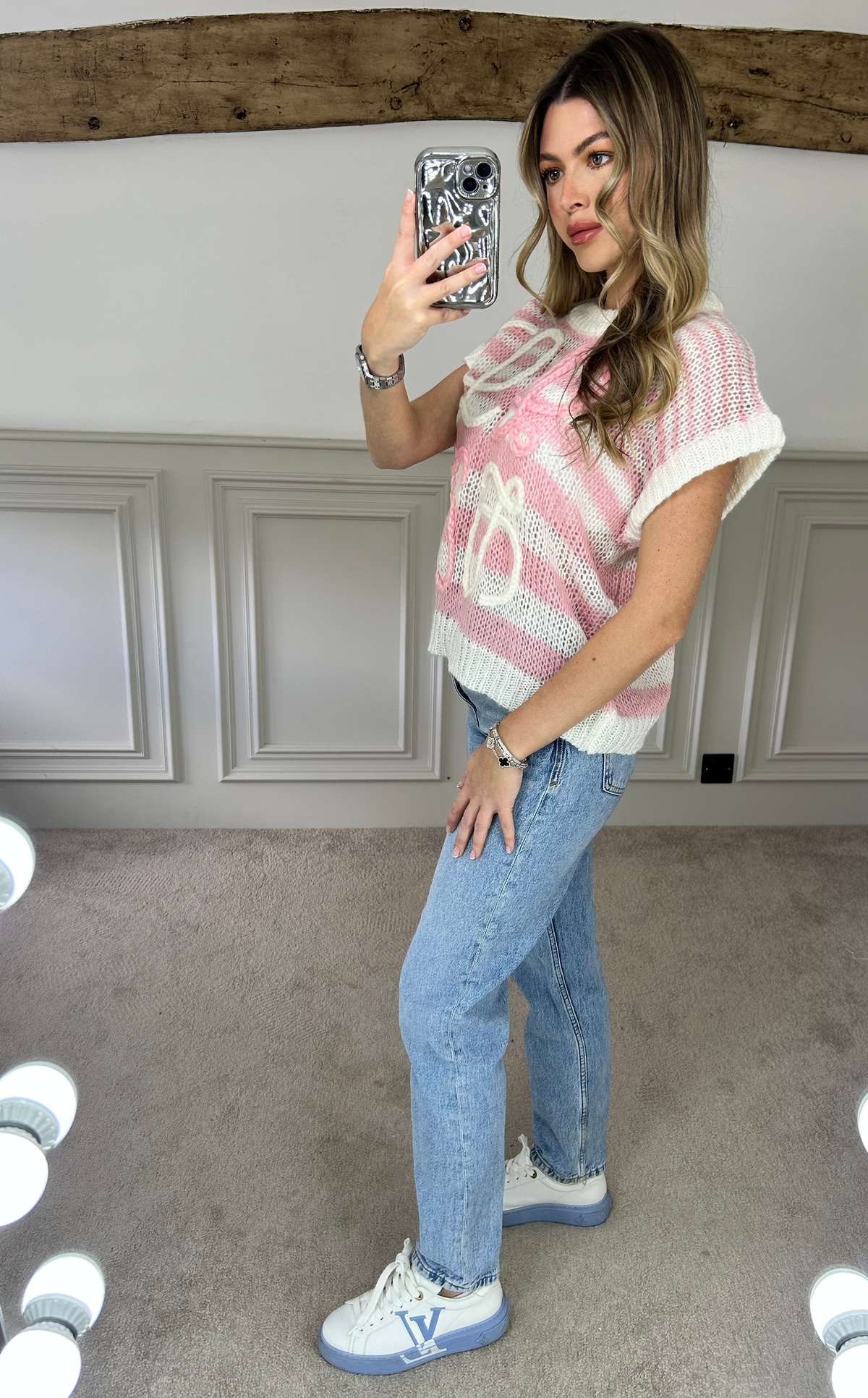 LOE Pink Knit Striped Sleeveless Jumper image 2