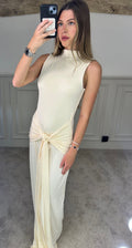 Cream Slinky Knotted Self Tie Dress image 0