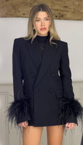 Ostrich Feather Cinched Tailored Black Blazer image 0