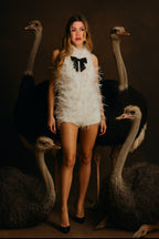 White Ostrich Feather Two Piece with Black Bow  image 10