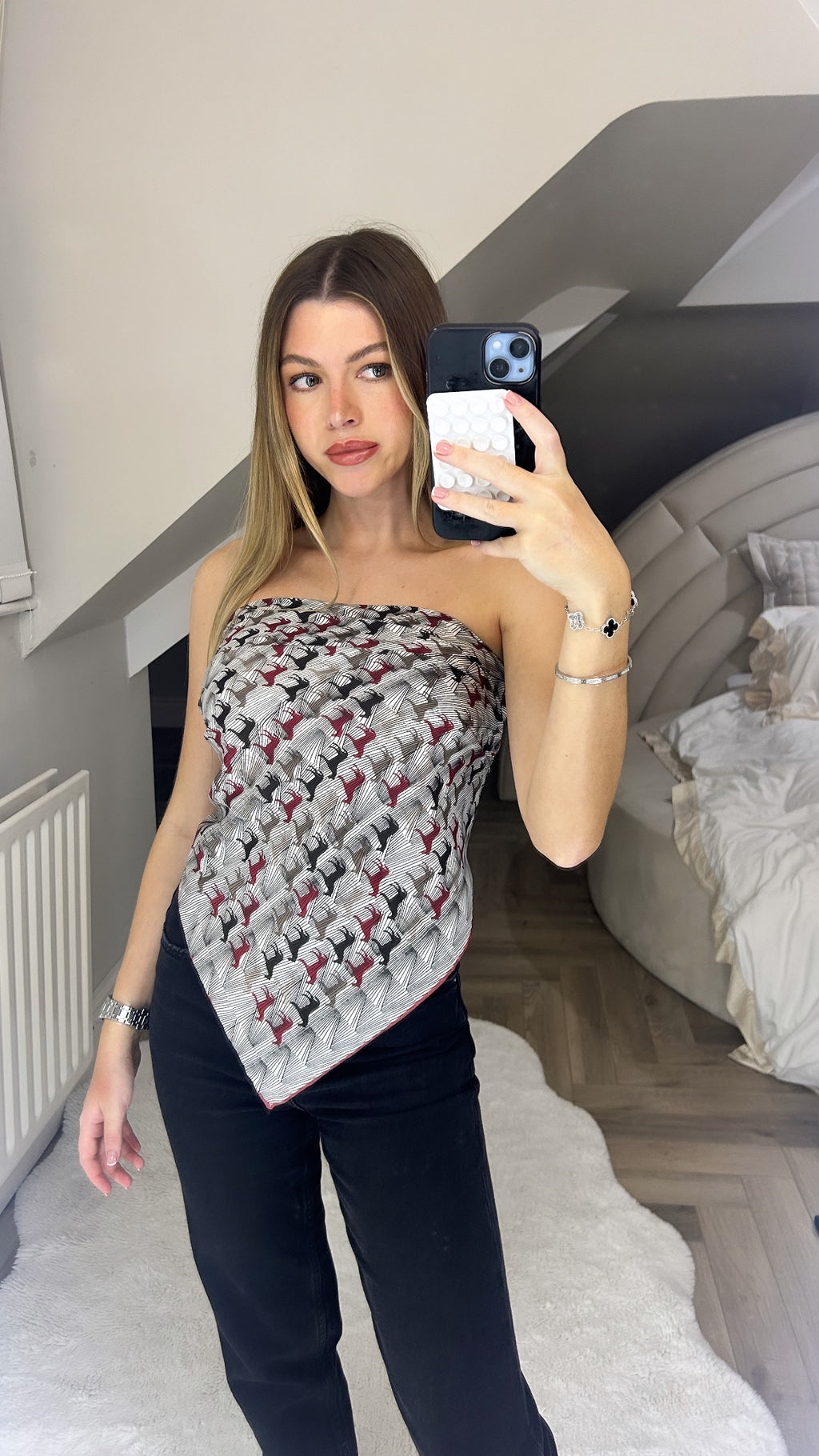 H Burgundy & Grey 90cm Mini Horse Scarf Top image 4