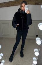 BLACK Faux Fur Gilet Coat with Hood  image 0