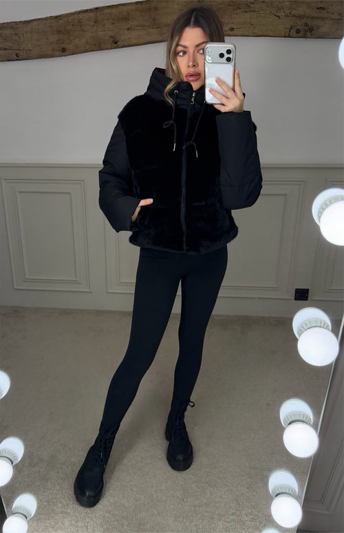 BLACK Faux Fur Gilet Coat with Hood  image 0