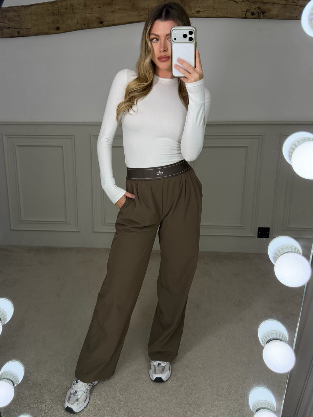 YOGA Brown Suit Up Pants with Waistband & Reflective Icon  image 0