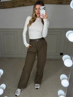 YOGA Brown Suit Up Pants with Waistband & Reflective Icon  image 0