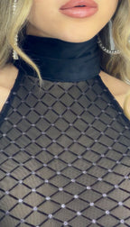 Black Velvet Long Tie Neck Bodysuit  image 1