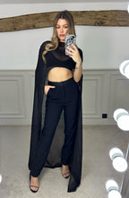 Black Satin Trimmed Fitted Trousers  image 0