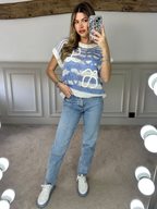 LOE Blue Knit Striped Sleeveless Jumper image 3