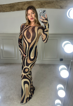 EMILIO Coffee Long Sleeve Mesh Dress image 2