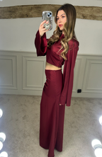 Burgundy Long Sleeve Crop Top with Long Skirt  image 4