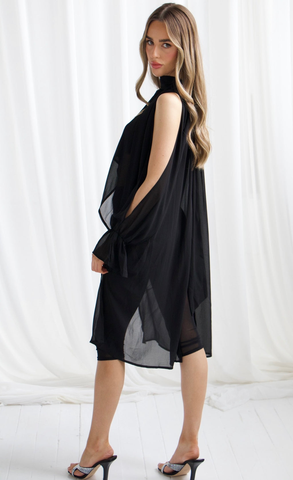CHLO Black High Neck Draped Blouse
