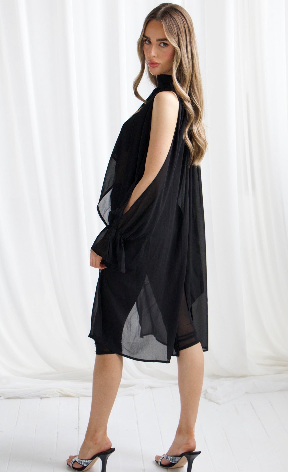 CHLO Black High Neck Draped Blouse