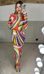 EMILIO Multi Colour Lime Iride Mesh Long Sleeve Dress image 1