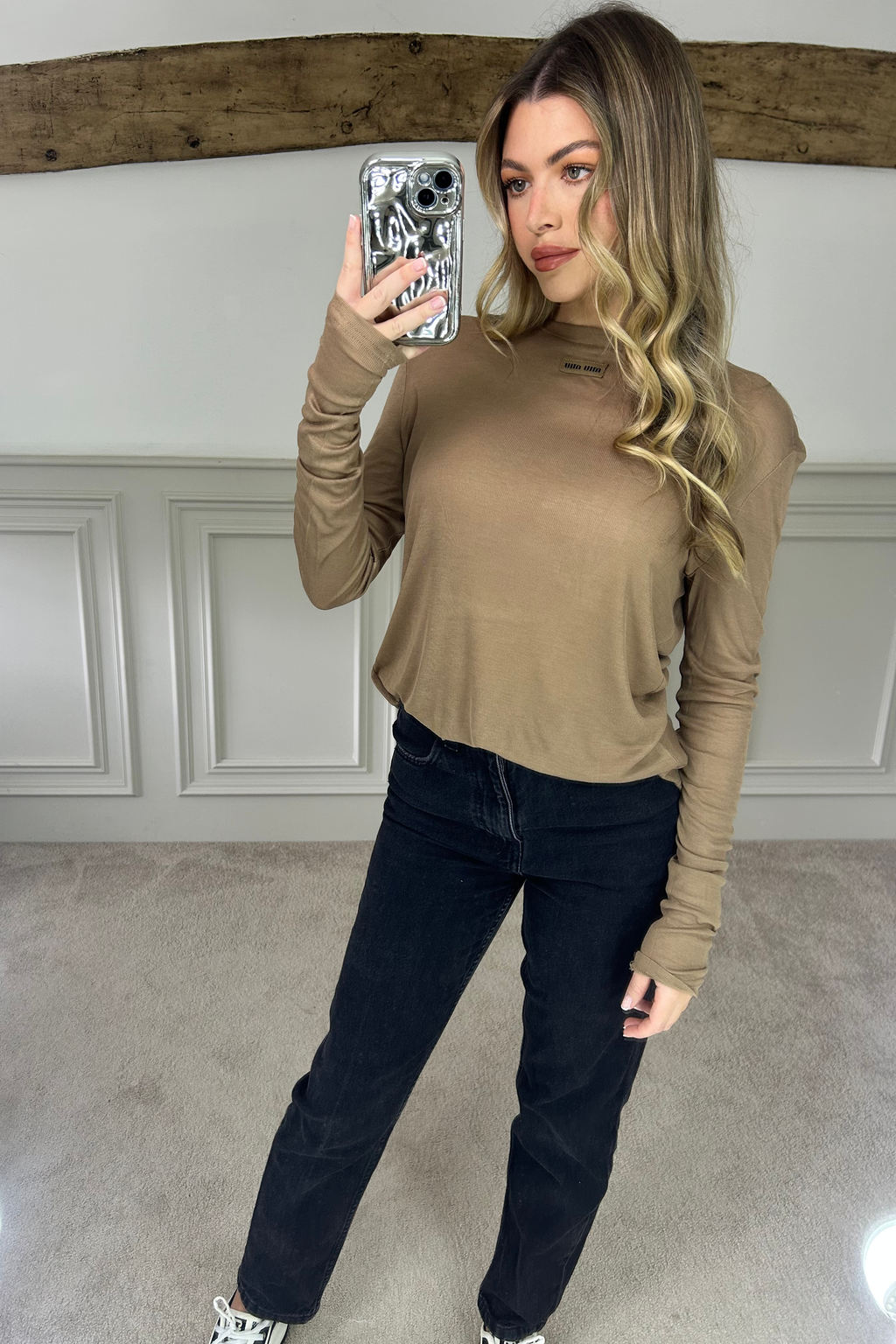 MUI Brown Long Sleeve Cotton Top image 1