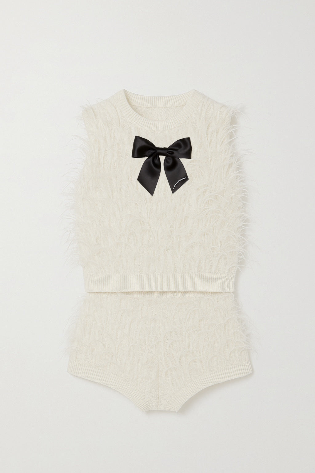 White Ostrich Feather Two Piece with Black Bow  image 9