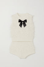 White Ostrich Feather Two Piece with Black Bow  image 9