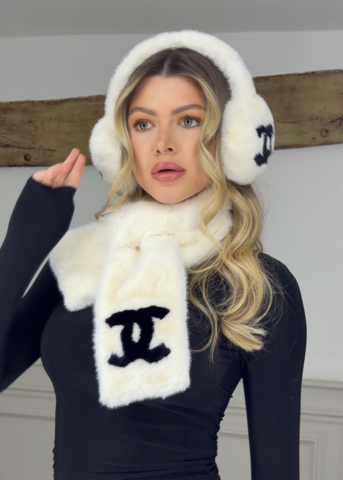 CC White & Black Ear Muff & Scarf SET - LIMITED image 0
