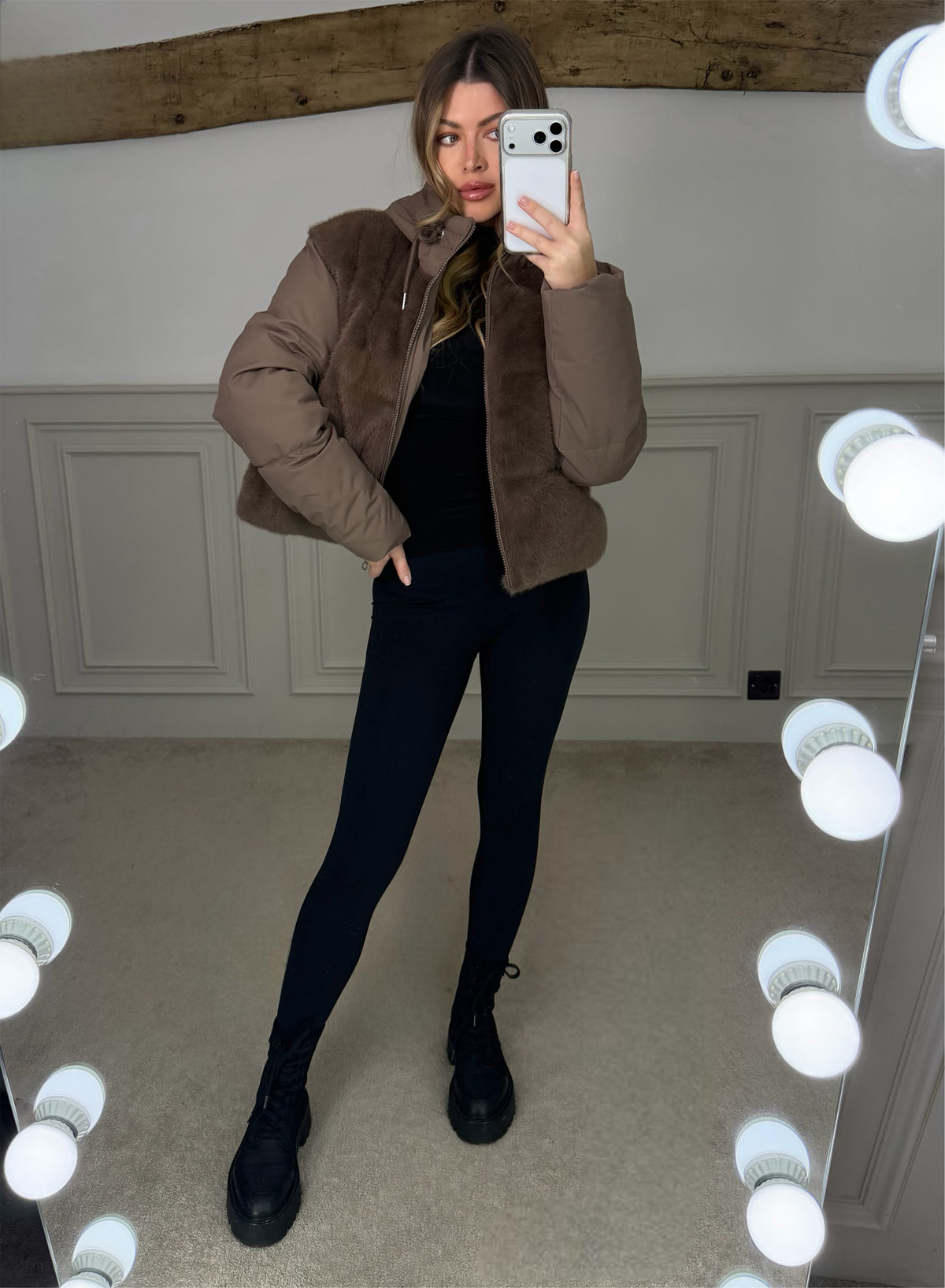 BROWN Faux Fur Gilet Coat with Hood  image 2