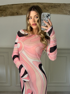 EMILIO Peach Long Sleeve Mesh Dress image 2