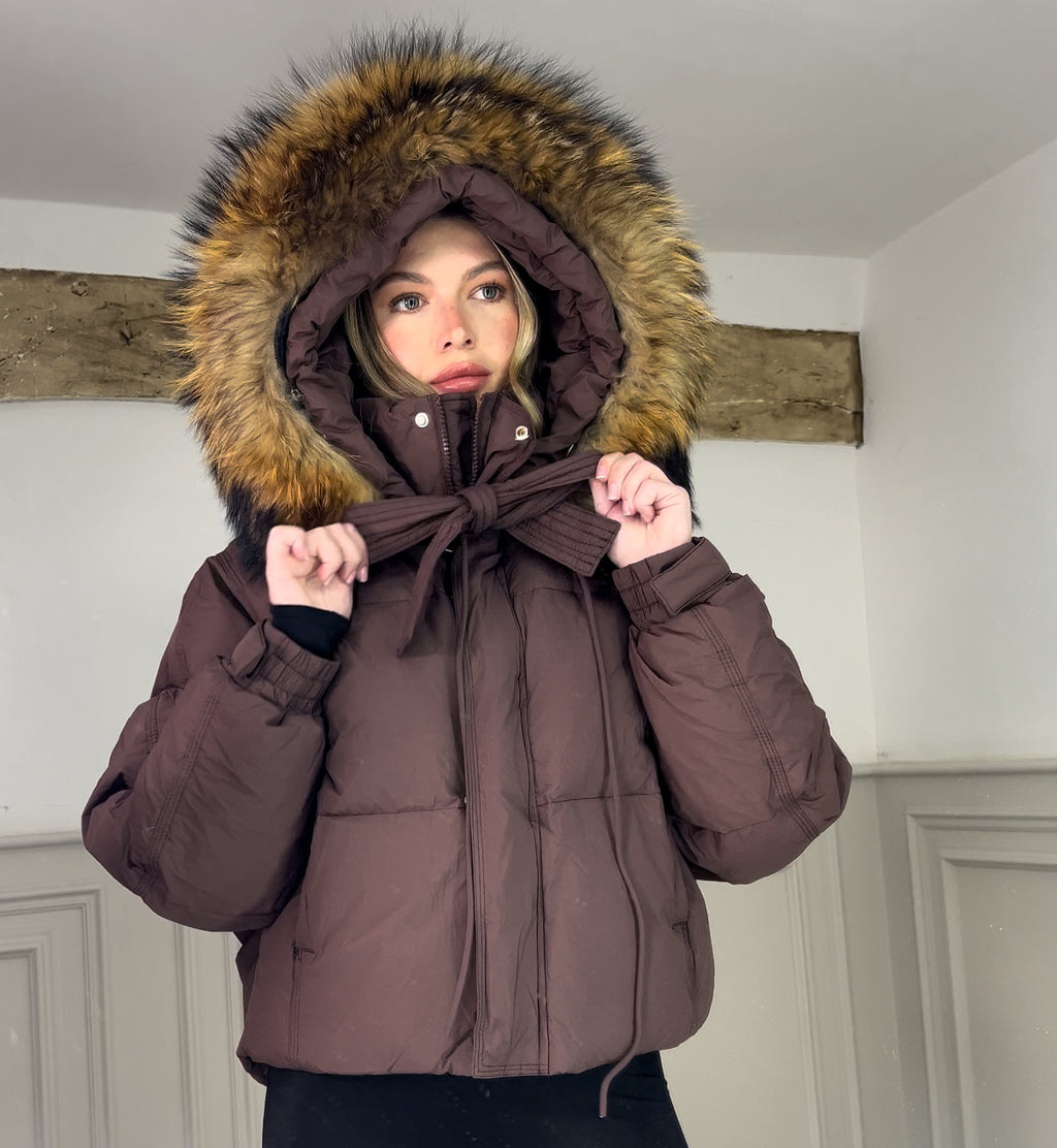 Brown Fox Fur Coat with Bow Tie image 4