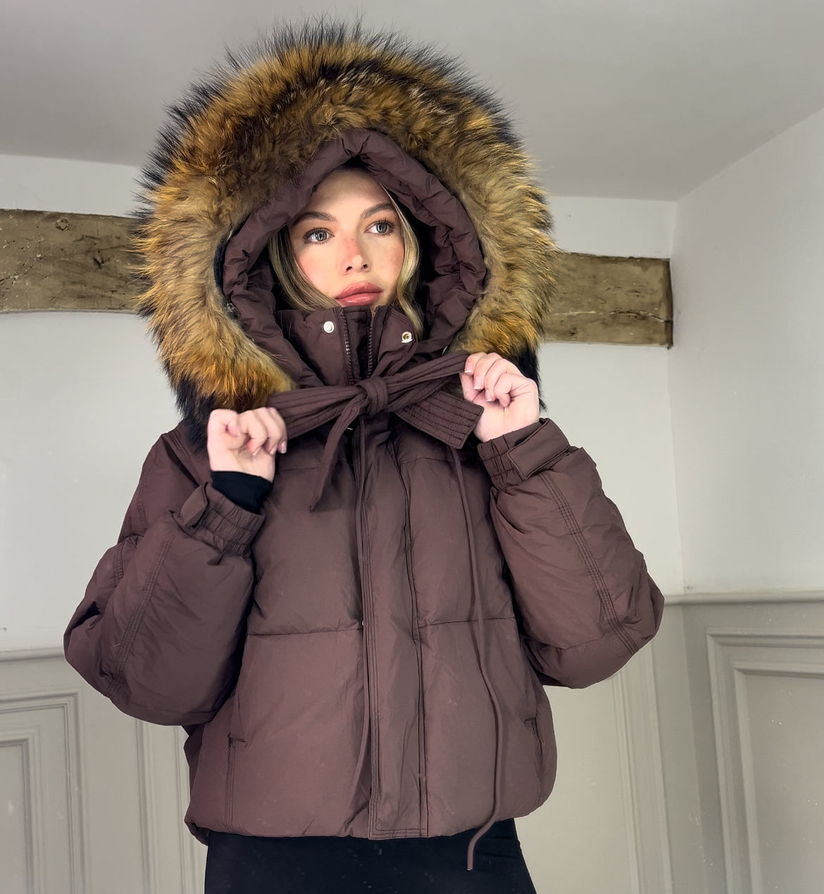 Brown Fox Fur Coat with Bow Tie image 4