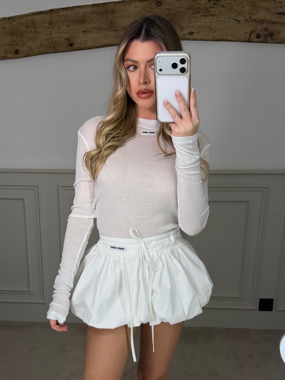 MUI White Puff Ball Skirt Attached with Briefs  image 0