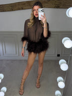 SAINT Chocolate Brown Blouse with Ostrich Feather Cuffs  image 5
