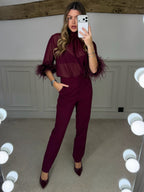 Burgundy Suit Trousers Trimmed Fitted Trousers  image 0