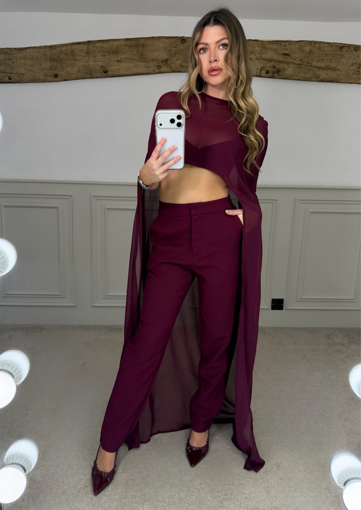Burgundy Sheer Chiffon Cape  image 3