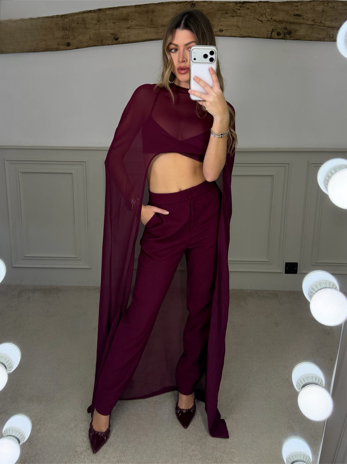 Burgundy Sheer Chiffon Cape  image 1