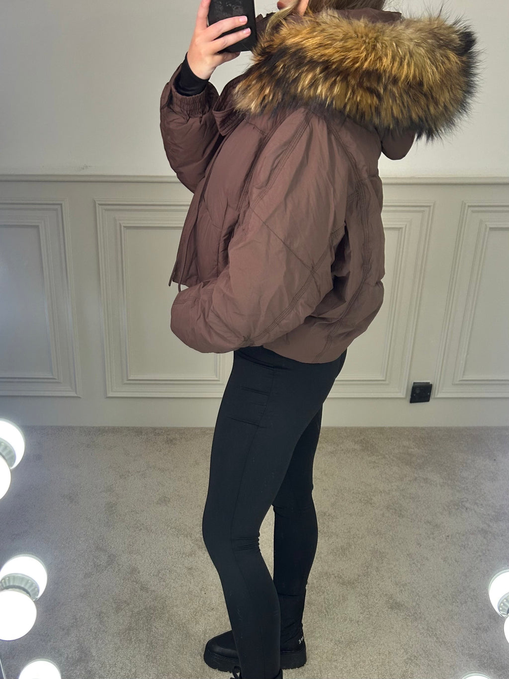 Brown Fox Fur Coat with Bow Tie image 1