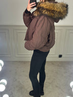Brown Fox Fur Coat with Bow Tie image 1