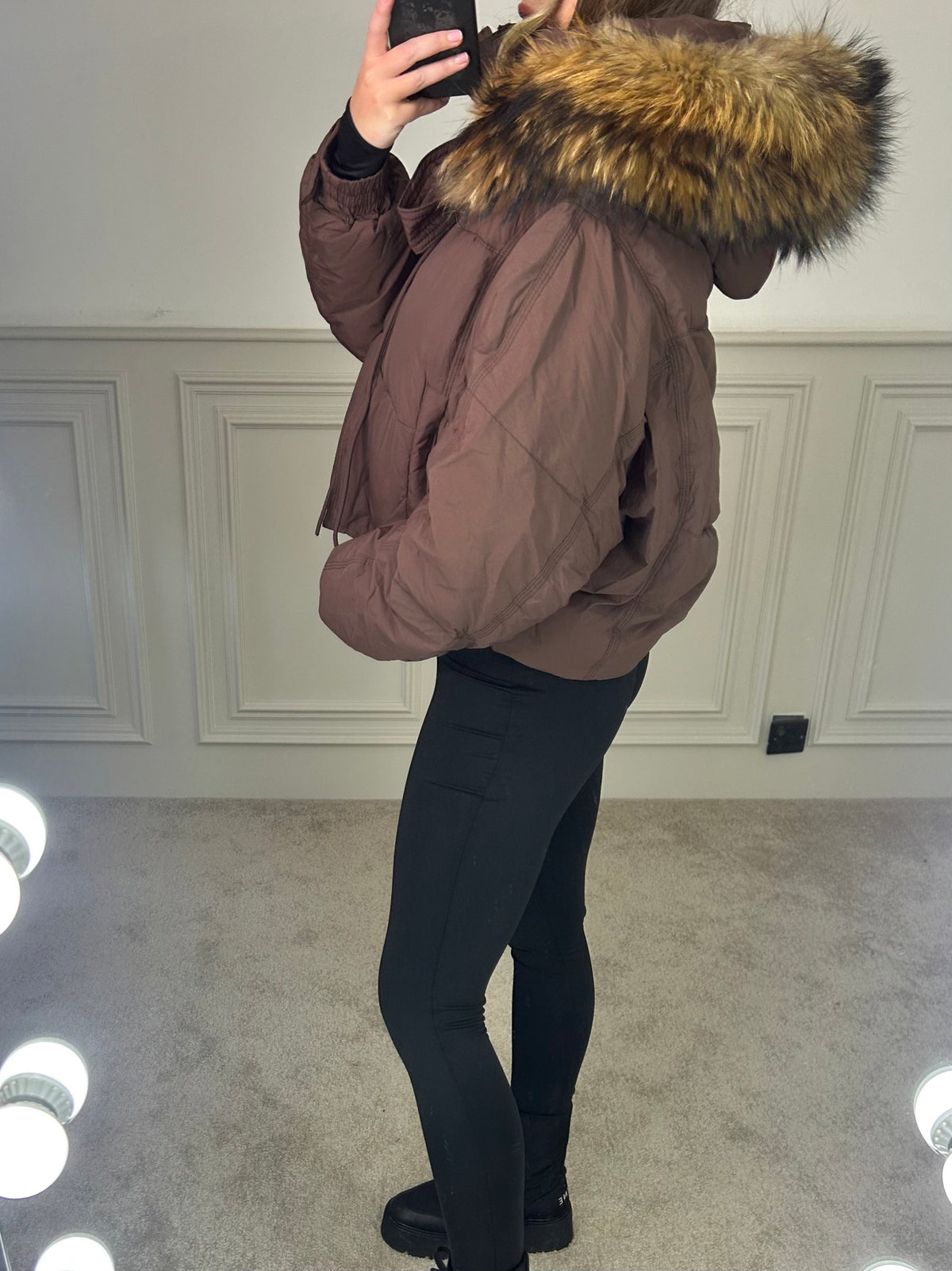 Brown Fox Fur Coat with Bow Tie image 1