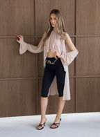 CHLO Beige High Neck Draped Blouse