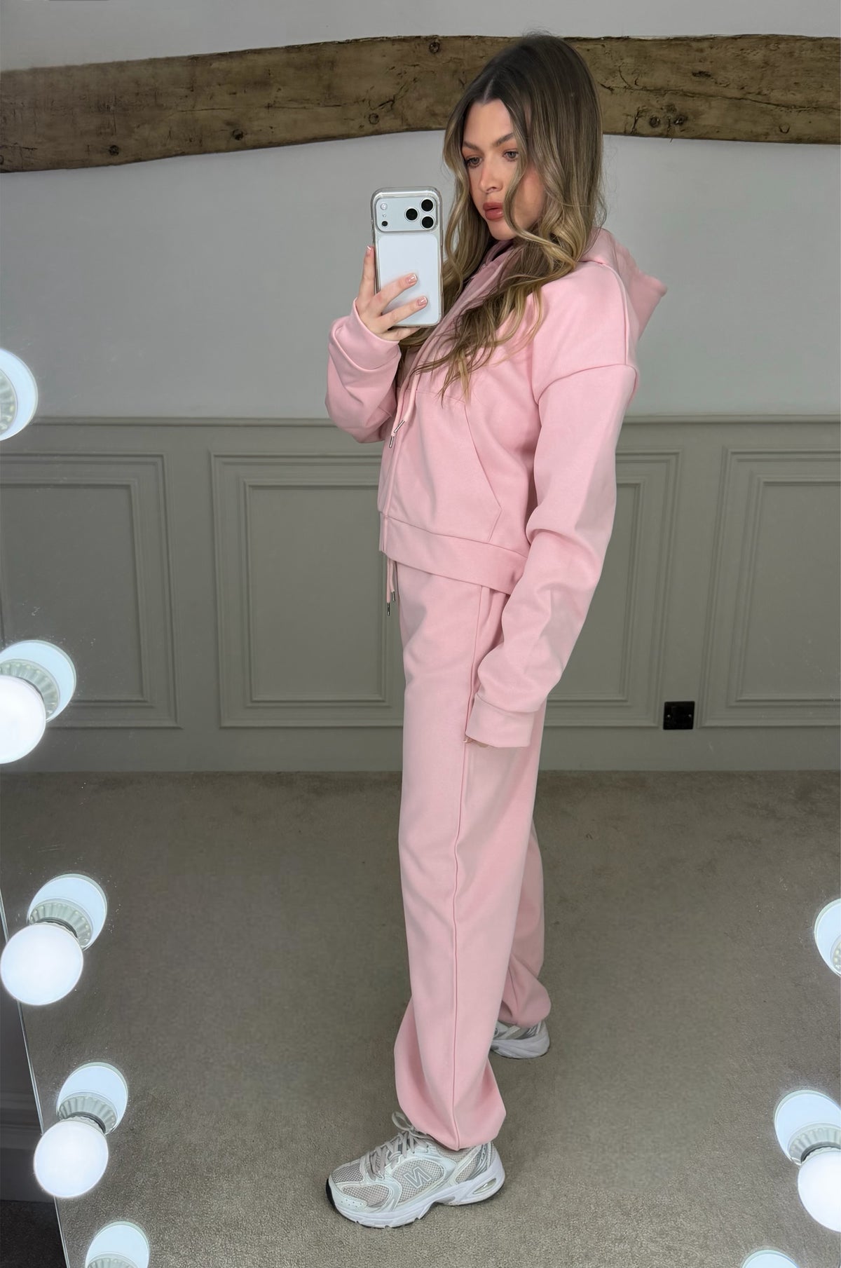 PINK Tracksuit with Hood & Drawstring Hem Track Pants image 1