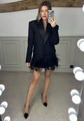 Ostrich RADA Feather Bottom Tailored Black Blazer with Satin Lapel  image 0