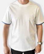 MENS H White T-shirt with Blue Trim   image 0