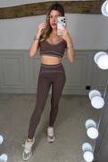 YOGA Two Piece Brown with White Piping Gym Set  image 0