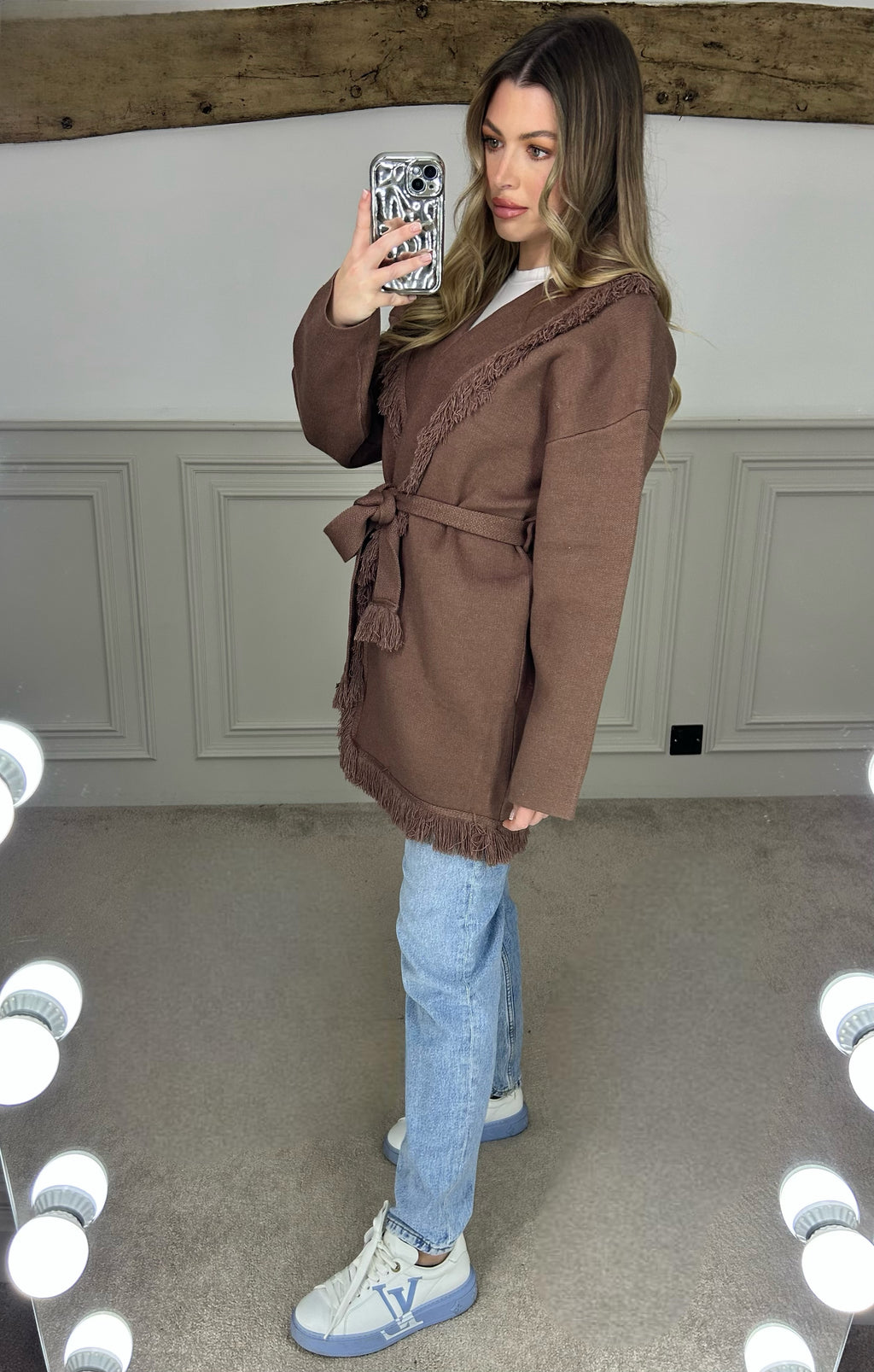 Brown Fringed Wrap Over Cardigan - LIMITED image 1