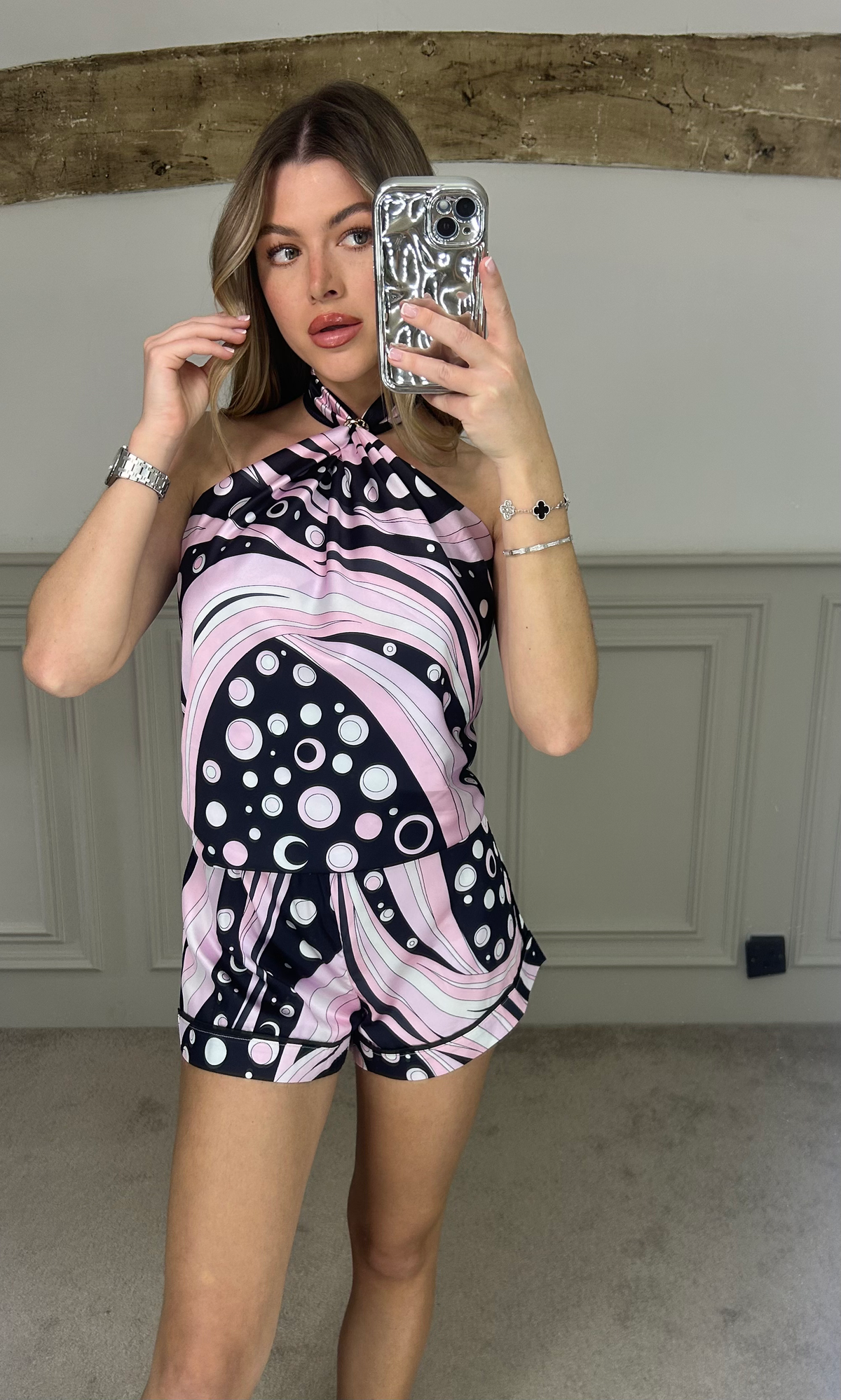 EMILIO Black & Light Pink Silk Shorts  image 0