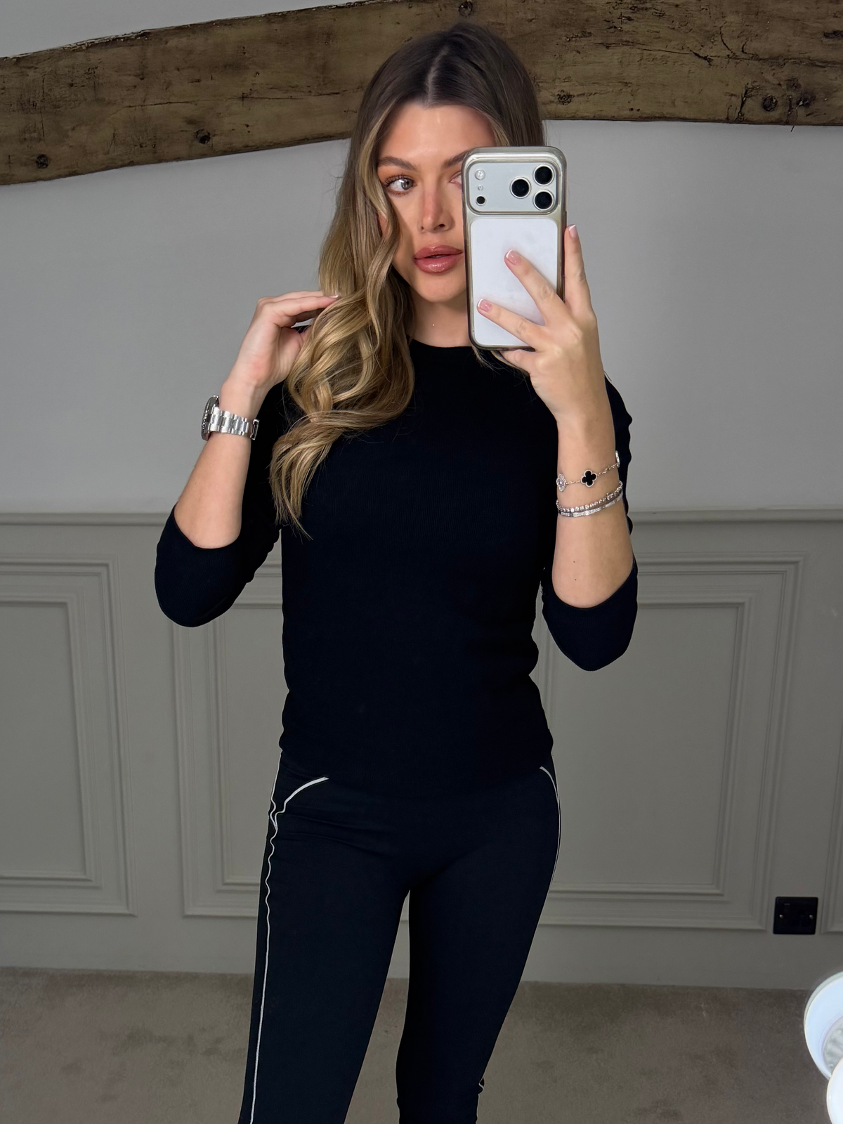 YOGA Long Sleeve Black Stretched Ribbed Top image 0