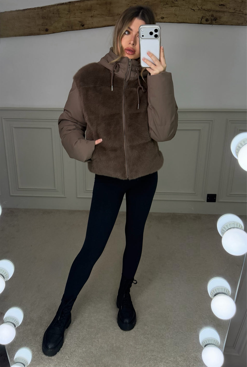 BROWN Faux Fur Gilet Coat with Hood  image 0