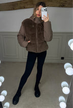 BROWN Faux Fur Gilet Coat with Hood  image 0