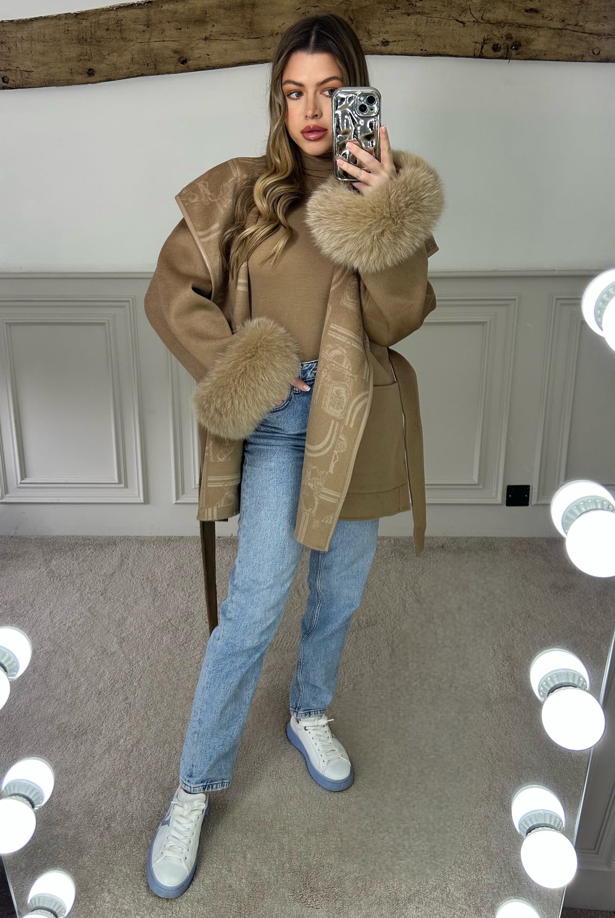 H Camel Chain Wrap Over Jacket with Leather Trimmed Hood - LIMITED image 2