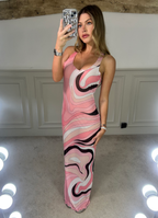 EMILIO Peach Halterneck Sleeve Mesh Dress image 4