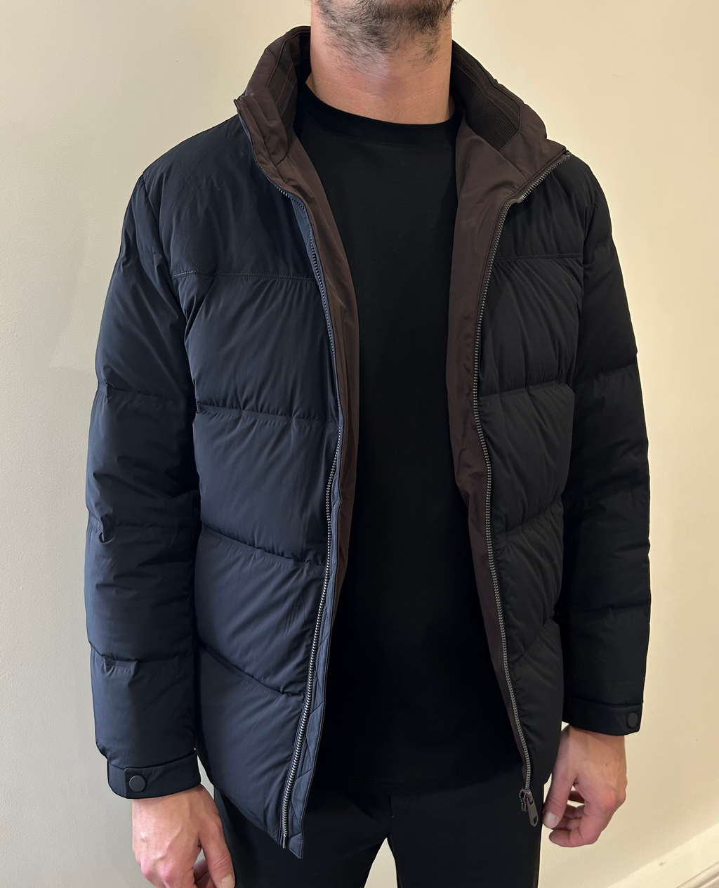 MENS Fitted Waterproof Coat Dark Navy with Seamless Zip  image 3
